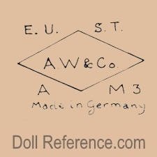 Edmund Ulrich Steiner doll mark EUSt AW & CO inside a diamond AM Made in German