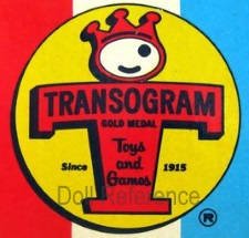 Transogram Company Inc. dolls & toys logo crown above T