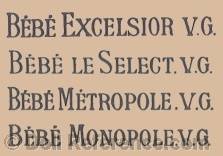 Verdier & Gutmacher doll mark Bébé Excelsior V.G.,  Bébé Le Select V.G., Bébé Métropole V.G., Bébé Monopole V.G.