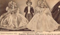 1952 Sears Miniature dolls; Bridesmaid, Groom, Bride, 7 1/2"