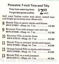 1970 Tina & Tilly doll description Sears ad