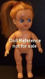 ca. 1960s Masudaya, Modern Toy Happy Toy Ponytail white girl doll, 5", made in Japa