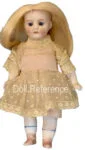 Bahr & Proschild doll mold 523 all bisque 5" glass eyes, closed mouth, white painted socks with blue band, pink boots.