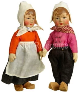 Bing Brothers or Louis Wolf Antique Dolls German 1 ca. 1925+ Bing Art cloth Dutch pair dolls 9 1/2" tall