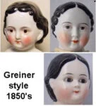 China Head Antique 1836+ Dolls 9 1850's China Head doll Greiner hairstyle