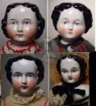 China Head Antique 1836+ Dolls 17 1860s-70s China head doll flat top, high bow, civil war hairstyle
