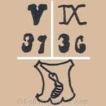 C-D German Doll Makers and Marks 6 Conta Bohm doll marks V, IX, arm with a fist symbol