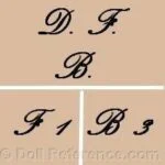 Austria or Belgium Doll Makers Doll Marks 14 Defuisseaux doll mark DFB, B3, F1
