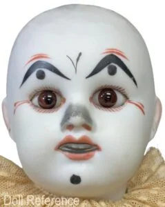 1890s Etienne Denamur Le Bambin clown doll 16" face, doll mark E6D