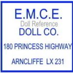 EMCE Doll Company doll mark 180 Princess Highway, Arncliffe, LX 231