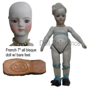 French Mignonette all bisque doll with bare feet 7"