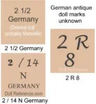 German doll marks 2 1/2 Germany, 2/14 N Germany, 2 R 8