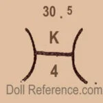 Karl Hartmann doll mark 31 K inside the top of an H a size number 4 inside the bottom of the H