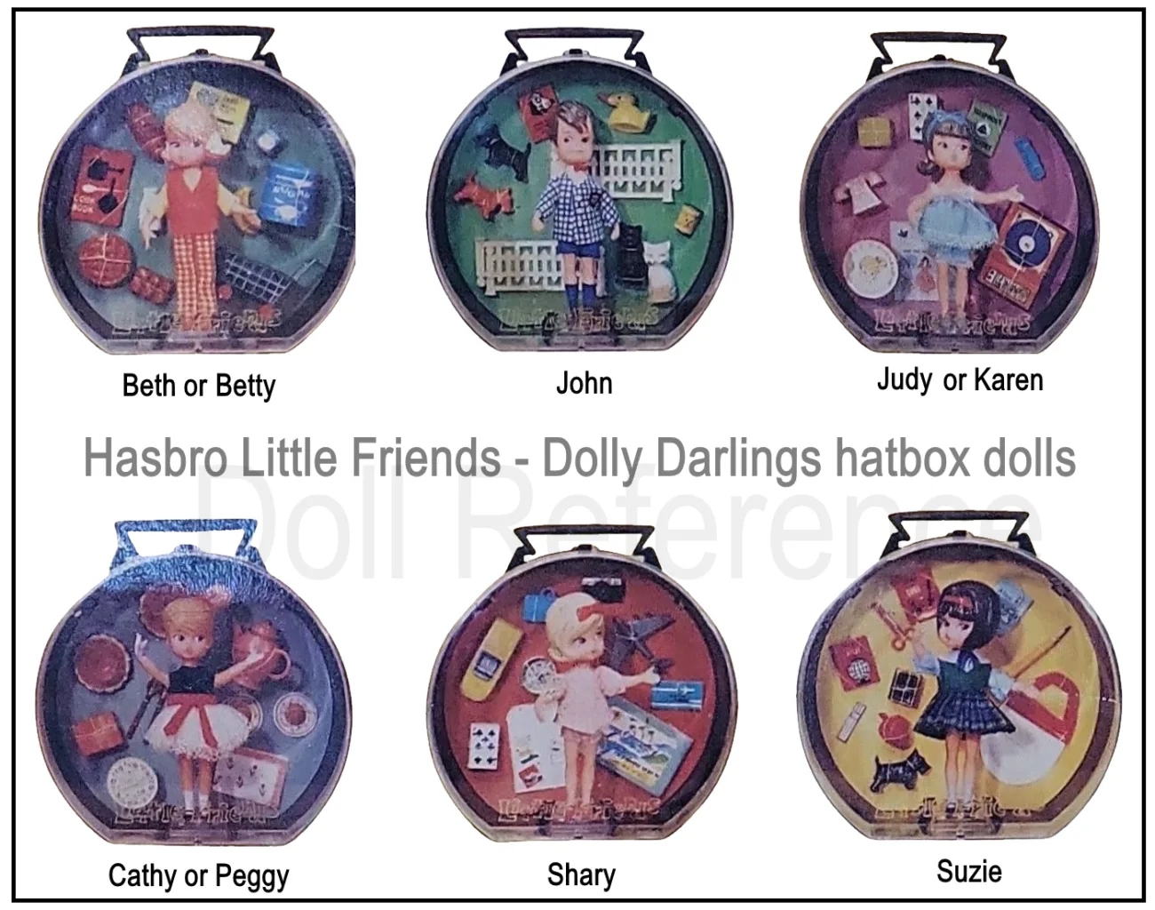 Hasbro 1965+ Vintage Dolly Darlings Dolls Identified USA 2 1965+ Hasbro Little Friends Hatbox Dolly Darlings dolls 4 1/2" tall