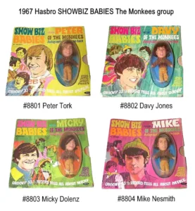 Hasbro 1967+ Show-biz Babies Vintage Dolls Identified USA 1 1967-1968 Hasbro Show-biz Babies The Monkees music group dolls