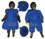 1920s Carl Horn all bisque black man & woman 2" crocheted dressed dolls