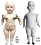 Limbach Porzellanfabrik 1893+ Antique Bisque Dolls, Marks German 6 1920s Limbach doll mold 5001 and Ruth ll bisque dolls with painted socks and shoes