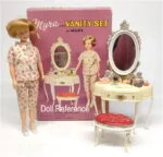 Louis Marx 1950s Vintage Dolls Identified USA 7 1965 Marx Myra doll with vanity, 9 1/2"
