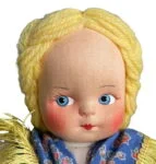1940s Mollyes Mari a Swiss Lass cloth doll, 15"