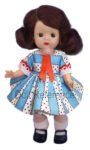 1953 Nancy Ann Muffie doll 8" tall #603-1 blue stripe dress