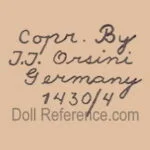 Jeanne Orsini Dolls or Kiesewetter Antique Dolls 4 Jeanne Orsini doll mark Copr. By J.J. Orsini Germany 1430/4