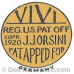 Jeanne Orsini Dolls or Kiesewetter Antique Dolls 10 Jeanne Orsini Vivi doll label Reg. US Pat. Off Copr. 1920 JJ Orsini Pat Appl'd for