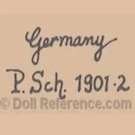 Peter Scherf Dolls 1879+, Paul Schmidt Dolls 1922+ German 4 Peter Scherf doll mark Germany P Sch 1901