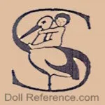 M-Z Celluloid 1869+ Dolls Makers. Doll Marks Identified 15 Schwabische doll mark S standing stork bird with child on back