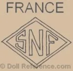 M-Z Celluloid 1869+ Dolls Makers. Doll Marks Identified 17 Societe Nobel Française doll mark France SNF