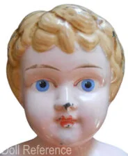 Metal 1861+ Antique Doll Makers Brand Names Identified 7 ca. 1910 Karl Standfuss 1910 blonde metal head mark Juno doll face 20"