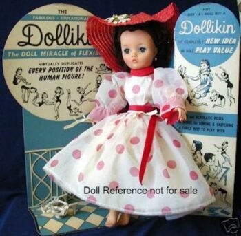 1958 Uneeda Dollikin doll 19" tall polka dot dress