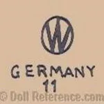 M-Z Celluloid 1869+ Dolls Makers. Doll Marks Identified 20 Albert Wacker doll mark W inside circle Germany